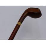 AN ANTIQUE MAHOGANY "SUNDAY CLUB" GOLF CLUB WALKING STICK WITH MAKER'S MARK FOR GEORGE FORRESTER.