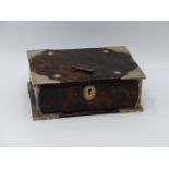 A WHITE METAL AND TORTOISE SHELL RECTANGULAR BOX WITH STUD DECORATION TO TOP AND WHITE METAL