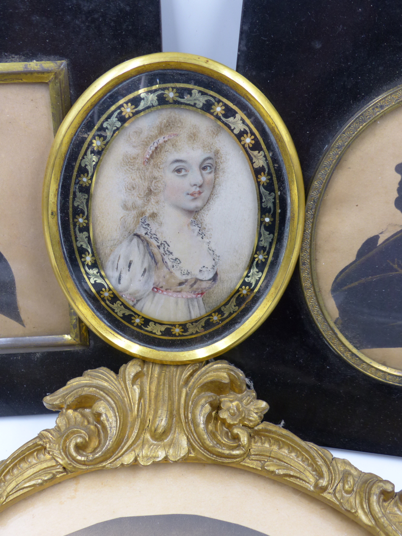 A COLLECTIVE LOT OF MINIATURES TO INCLUDE TWO SILHOUETTES, THREE OVAL WATERCOLOUR PORTRAITS , SOME - Image 2 of 12