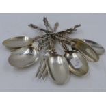 SIX APOSTLE TOPPED SILVER SPOONS, LONDON 1870, MENTON HALL & CO TOGETHER WITH TWO UNMARKED SIMILAR