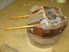 A CUTAWAY MOVING SCALE WOODEN MODEL OF A 6" MK26 NAVAL GUN TURRET, THE PERSPEX TOP ALLOWING