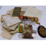AN INTERESTING FAMILY MEDAL GROUP TO INCLUDE THREE BAR QSA TO 5756 PTE. J SEYMOUR, DERBY REGT.-