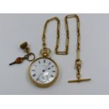 AN 18ct GOLD J.B.YABSLEY LONDON OPEN FACED PIN SET POCKET WATCH DATED LONDON 1916 SUSPENDED ON AN