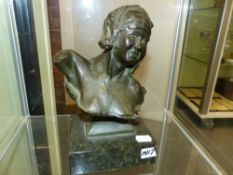 ATTRIBUTED TO SIR WILLIAM REID DICK (1978-1961) A BUST PORTRAIT OF A LADY BRONZE ON MARBLE BASE.