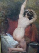 ATTRIBUTED TO WILLIAM ETTY ( 1787-1849) A KNEELING NUDE BY A CLASSICAL URN, OIL ON BOARD,