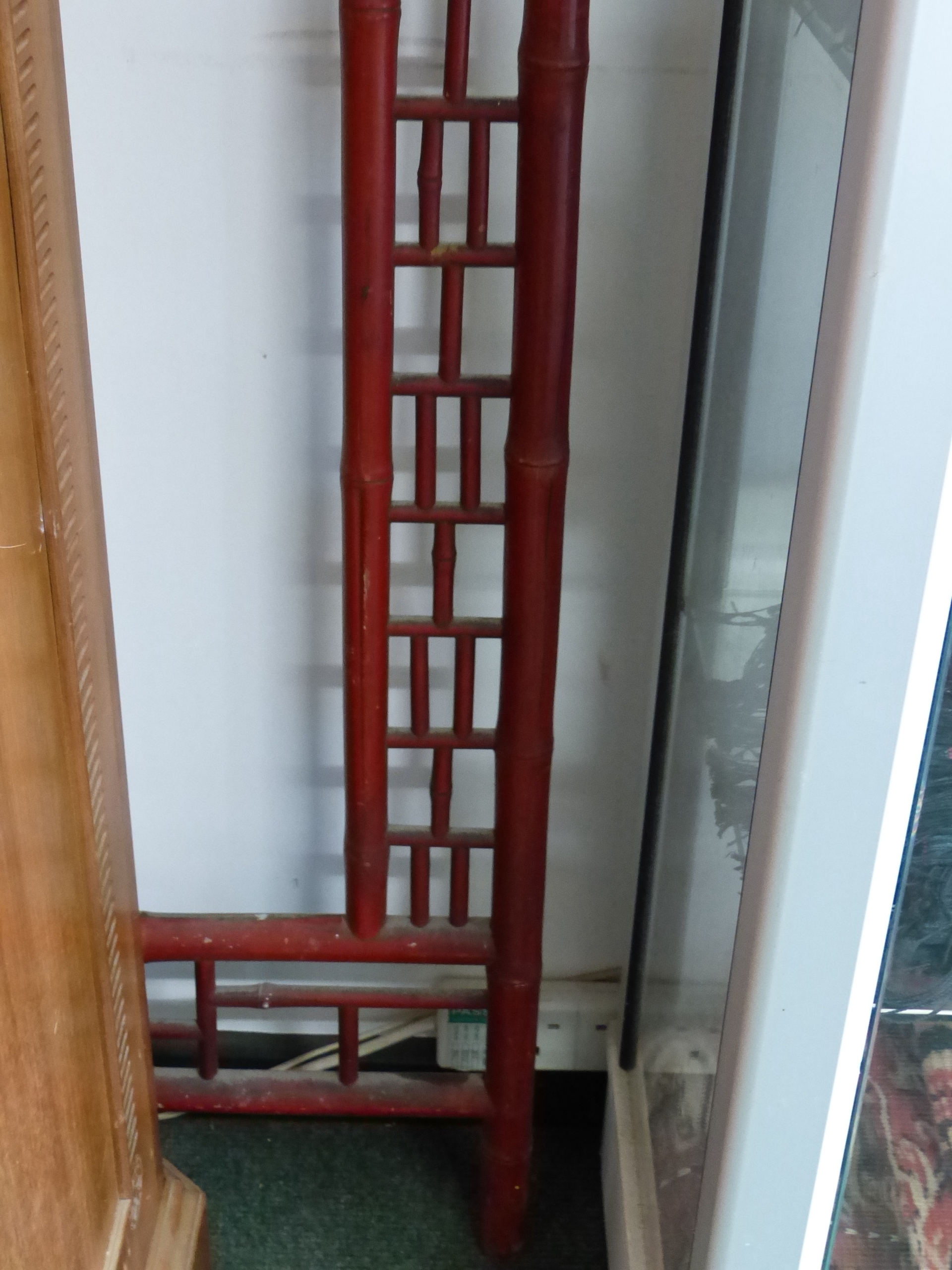 TWO LARGE VINTAGE ORIENTAL PAINTED BAMBOO FRAMES. 214 x 92cms. - Bild 9 aus 17