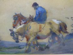 CIRCLE OF DAVID COX MORNING RIDE, WATERCOLOUR. 10.5 x 15cms