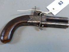 A 19th.C. PERCUSSION TURNOVER POCKET PISTOL BY BARRATT WITH FOLDING TRIGGER ( ANTIQUE - NO