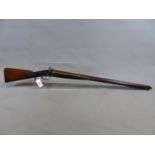 A GOOD 8 BORE DOUBLE BARRELLED PERCUSSION WILDFOWLING GUN BY CLAYTON OF SOUTHAMPTON. 36 INCH BROWNED