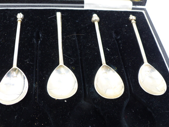A CASED SET OF FOUR SILVER TABLE SALTS, LONDON 1879 AND NINE SILVER TEASPOONS, c. 1960'S. ASSORTED - Image 4 of 10