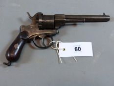 A GOOD 19th.C. LEFAUCHEAUX PINFIRE REVOLVER SERIAL NUMBER 177721( ANTIQUE OBSOLETE CALIBRE- NO