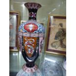 A LARGE JAPANESE CLOISONNE VASE DECORATED WITH ALTERNATING PANELS OF DRAGONS AND PHOENIX BIRDS. H.
