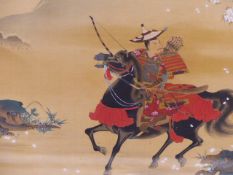 JAPANESE SCHOOL, AN EQUESTRIAN SCENE OF A MOUNTED HUNTER AND TWO LADIES HOLDING A PARASOL, BOTH