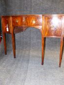 A SMALL INLAID MAHOGANY GEORGIAN AND LATER SERPENTINE SIDEBOARD WITH CENTRAL SHALLOW DRAWER