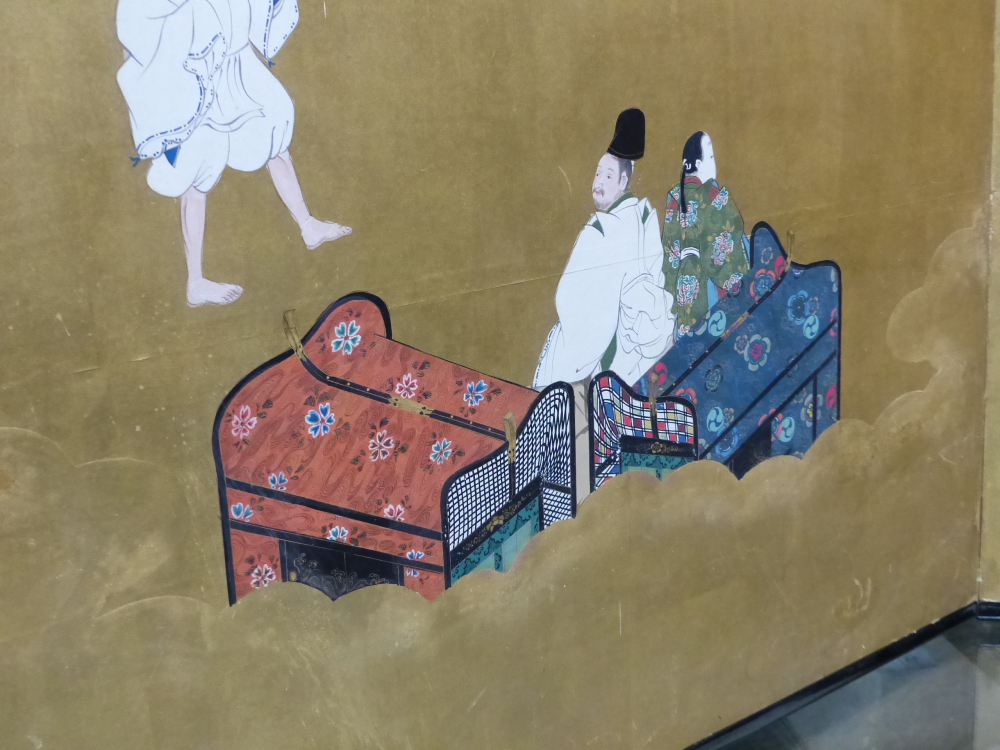 JAPANESE SCHOOL, A PAIR OF TWO PANEL FLOOR SCREENS DEPICTING A CONTINUOUS SCENE OF FIGURES IN A - Image 13 of 22