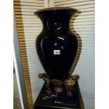 A LARGE ART DECO DESIGN BRONZE MOUNTED BALUSTER VASE WITH FIGURAL SUPPORTS. H.58cms.