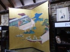 JAPANESE SCHOOL, A PAIR OF TWO PANEL FLOOR SCREENS DEPICTING A CONTINUOUS SCENE OF FIGURES IN A