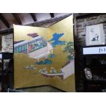 JAPANESE SCHOOL, A PAIR OF TWO PANEL FLOOR SCREENS DEPICTING A CONTINUOUS SCENE OF FIGURES IN A