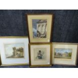 FOUR 19th.C.WATERCOLOURS TO INCLUDE THREE CONTINENTAL LANDSCAPES AND A PORTRAIT OF A GENTLEMAN