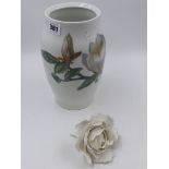 A DANISH BALUSTER VASE PAINTED WITH LILY B & G. H.24cms TOGETHER WITH A WHITE BISQUE PORCELAIN MODEL