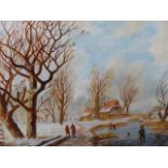 D. VAN DER PUTTEN (DUTCH b.1949-). A WINTER LANDSCAPE, SIGNED OIL ON BOARD. 46 x 60cms.