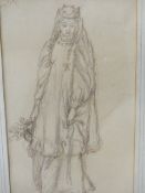 REGINALD HALLWARD (1858-1948) THE FAIRY PRINCESS, A SIGNED PENCIL AND INK DRAWING. 21.5 x 12.5cms.