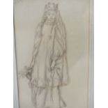 REGINALD HALLWARD (1858-1948) THE FAIRY PRINCESS, A SIGNED PENCIL AND INK DRAWING. 21.5 x 12.5cms.