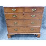 A GEO.III.MAHOGANY CHEST OF TWO SHORT AND THREE LONG GRADUATED DRAWERS ON BRACKET FEET. W.95cms.