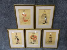 FIVE 1930'S CONTINENTAL COLOUR ETCHINGS DEPICTING PORTRAITS OF FIGURES IN TRADITIONAL COSTUME,