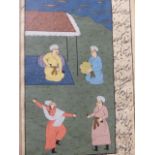 THREE INDO PERSIAN MINIATURE PAINTINGS, TWO WITH CALLIGRAPHIC INSCRIPTIONS. LARGEST 20 x 15cms.