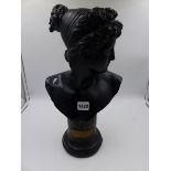 A BUST OF ATLANTA AFTER THE ANTIQUE, INSCRIBED ON REVERSE, TURNED SOCLE. H.40cms.