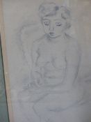 ATTRIBUTED TO JULES PASCIN (1885-1930) SEATED NUDE PENCIL DRAWING. 34 x 18cms.