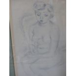 ATTRIBUTED TO JULES PASCIN (1885-1930) SEATED NUDE PENCIL DRAWING. 34 x 18cms.