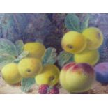 OLIVER CLARE (1853-1927) STILL LIFE OF FRUIT, SIGNED OIL ON CANVAS. 15.5 x 20.5cms