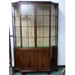 A GOOD QUALITY INLAID MAHOGANY BOXWOOD STRUNG GLAZED DISPLAY CABINET IN THE GEORGIAN TASTE WITH