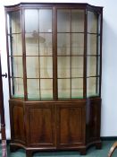 A GOOD QUALITY INLAID MAHOGANY BOXWOOD STRUNG GLAZED DISPLAY CABINET IN THE GEORGIAN TASTE WITH