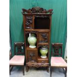 A GOOD QUALITY CHINESE EARLY 20th.C.CARVED CABINET WITH VARIOUS CUPBOARDS AND TIERED SHELVES. H.184,