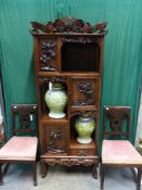 A GOOD QUALITY CHINESE EARLY 20th.C.CARVED CABINET WITH VARIOUS CUPBOARDS AND TIERED SHELVES. H.184,