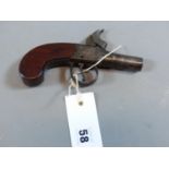 A 19TH CENTURY PERCUSSION POCKET PISTOL BY W. HOLE BRISTOL. ( ANTIQUE -NO CERTIFICATE REQUIRED)