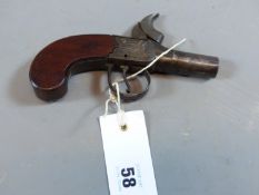 A 19TH CENTURY PERCUSSION POCKET PISTOL BY W. HOLE BRISTOL. ( ANTIQUE -NO CERTIFICATE REQUIRED)