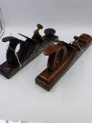 A GOOD LARGE ANTIQUE WOOD INFILL SMOOTHING PLANE, THE BLADE STAMPED ALEX MATHIESON & SON TOGETHER