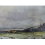 WYCLIFFE EGGINGTON (1875-1951) MOORLAND SCENE, SIGNED WATERCOLOUR. 25 x 25cms TOGETHER WITH TWO