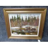 ALEXANDER KOLOTILOV (RUSSIAN 1946-) WINTER RIVER SCENE, SIGNED AND INSCRIBED ON REVERSE. OIL ON