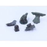 VARIOUS ROMAN ARTIFACTS TO INCLUDE A LEAD COCKEREL, A VINE LEAF AND HORSE HEAD PENDANT, A CAST