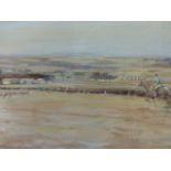 E.M.KING (ENGLISH 20th.C.) THE HEYTHROP HUNT AT FULBROOK HILL, WATERCOLOUR/GOUACHE, SIGNED. 32 x