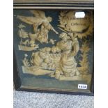 AN UNUSUAL EARLY PAPER OR PARCHMENT RELIEF PICTURE OF ABRAHAM AND ISAAC IN GLAZED SHADOW BOX