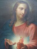 A 19th.C.ITALIAN SCHOOL PORTRAIT OF CHRIST, OIL ON CANVAS.