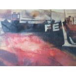 MARTIN AYNSCOMB (b.1937) FELIXSTOWE TRAWLERS, SIGNED OIL ON CANVAS. 90 x 121cms.