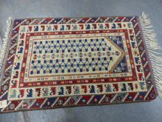 A TURKISH TRIBAL PRAYER RUG. 138 x 92cms.