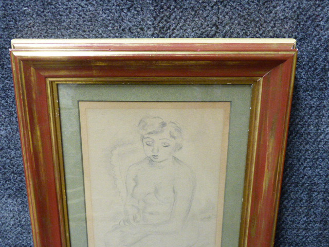 ATTRIBUTED TO JULES PASCIN (1885-1930) SEATED NUDE PENCIL DRAWING. 34 x 18cms. - Image 3 of 5